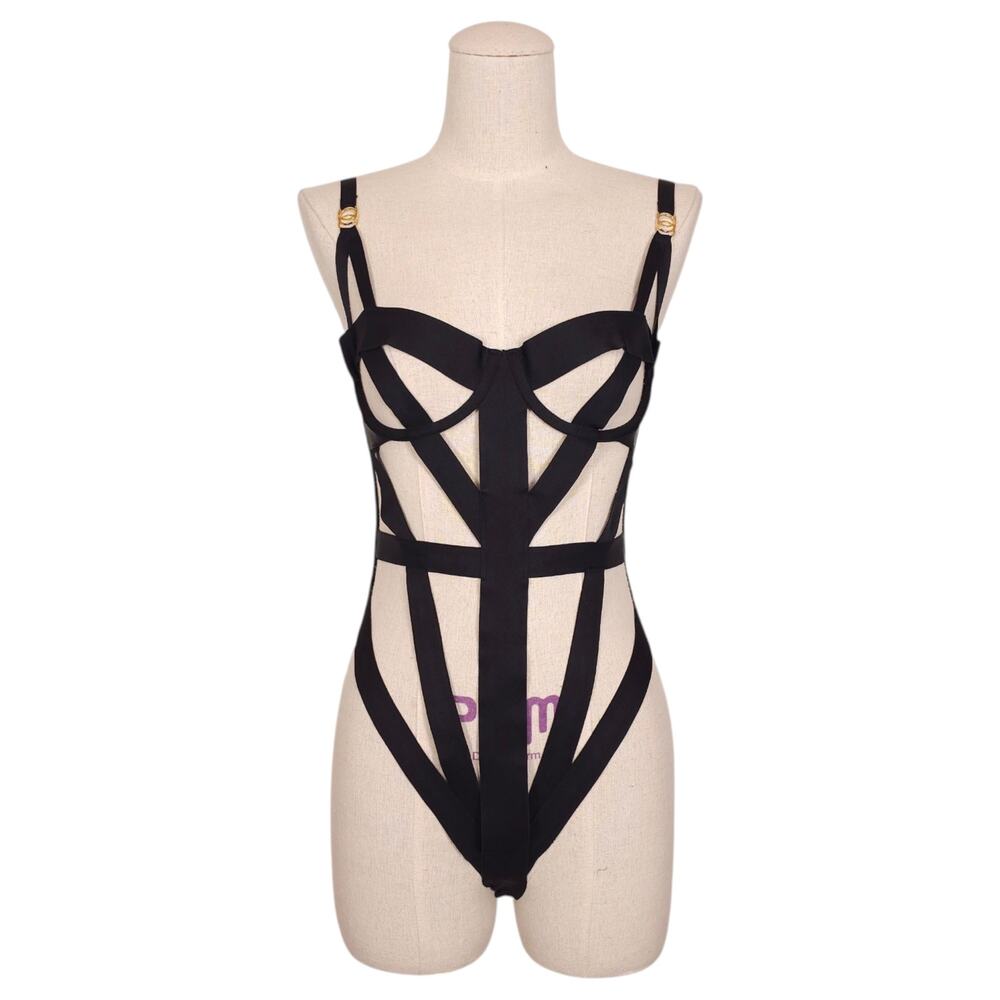 Victoria's Secret Very Sexy Black Bondage Bodysuit Sz Small